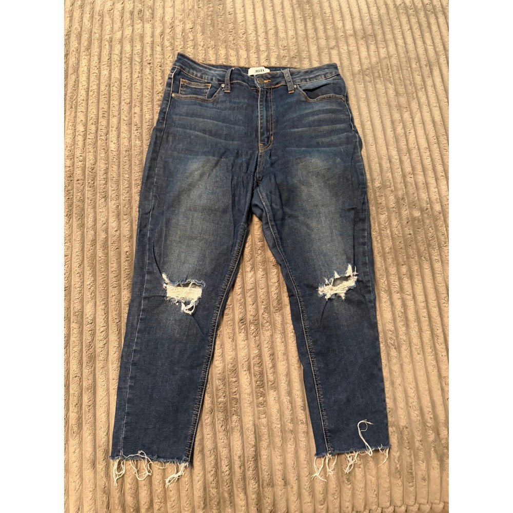 JBD Just Black Denim High Rise Distressed Skinny Jeans 31 Medium Wash Raw Hem